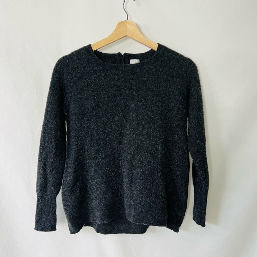 100% Cashmere Crewneck Charcoal Zip Back Sweater